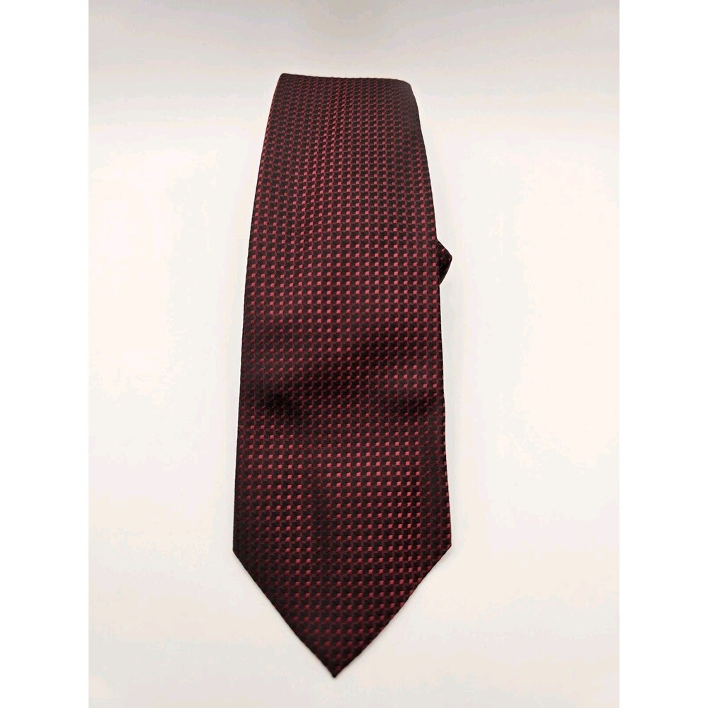 Alfani Red And Black Grid / Ceck Pattern Slim 3in Polly Tie Hand Made Vintage
